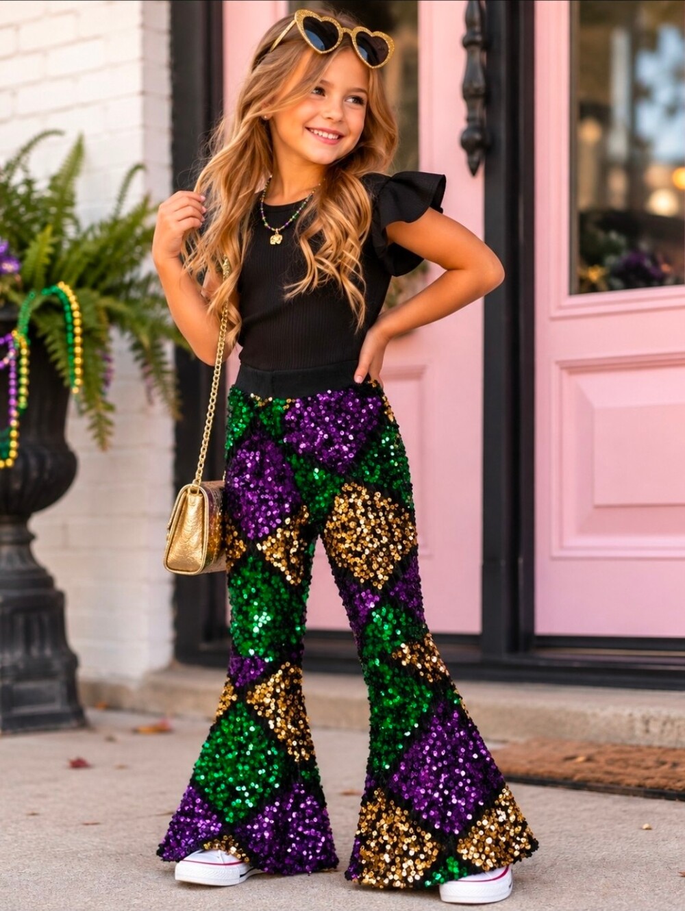 Mardi Gras Girls Sequin Bell Bottoms